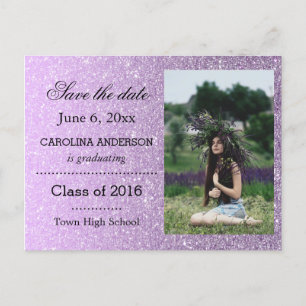 Purple Faux Glitter Graduate Photo Save The Date Announcement Postcard