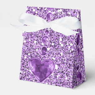 Purple Faux Glitter & Heart Droplets Favor Box