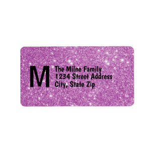 Purple Faux Glitter Monogram Address Labels