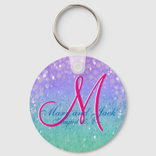 Purple Faux Glitter Patio Lantern Confetti Glam Keychain