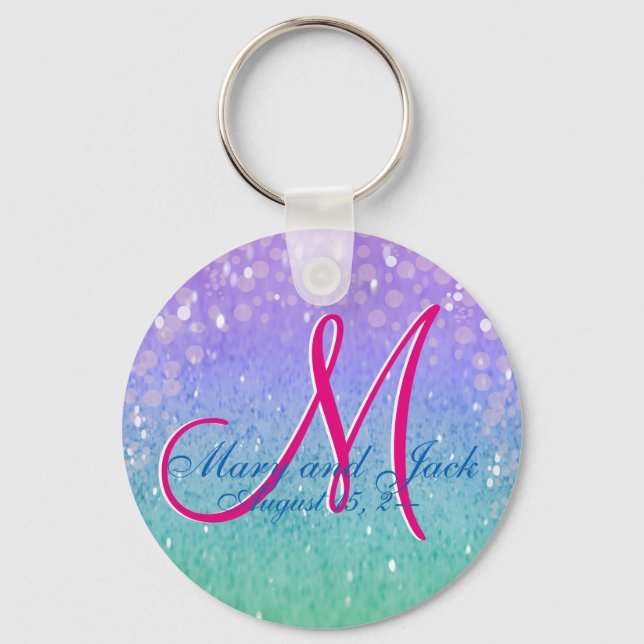 Purple Faux Glitter Patio Lantern Confetti Glam Keychain (Front)