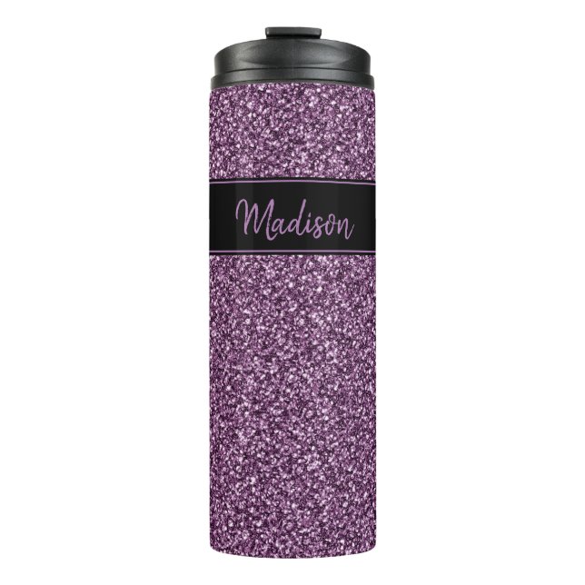Purple Faux Glitter Shimmer Texture Name Thermal Tumbler (Front)