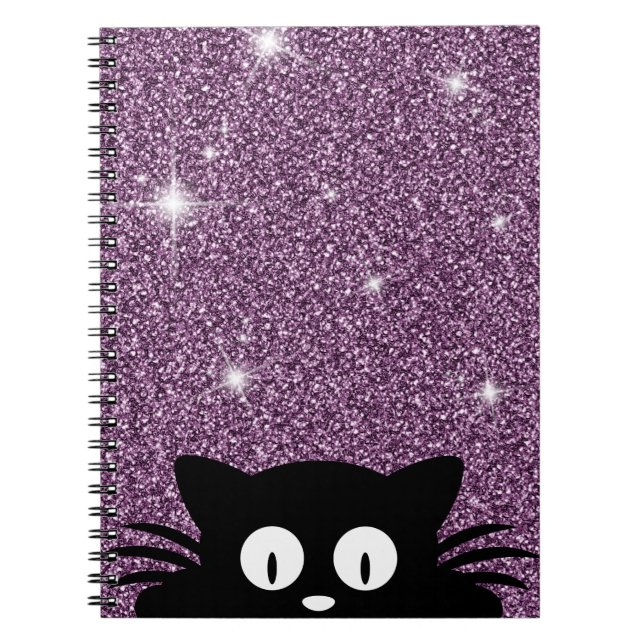 Purple Faux Glitter Shimmer Texture With A cat Notebook (Front)