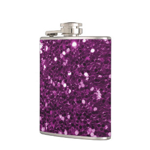 Purple Faux Glitter Sparkles Hip Flask