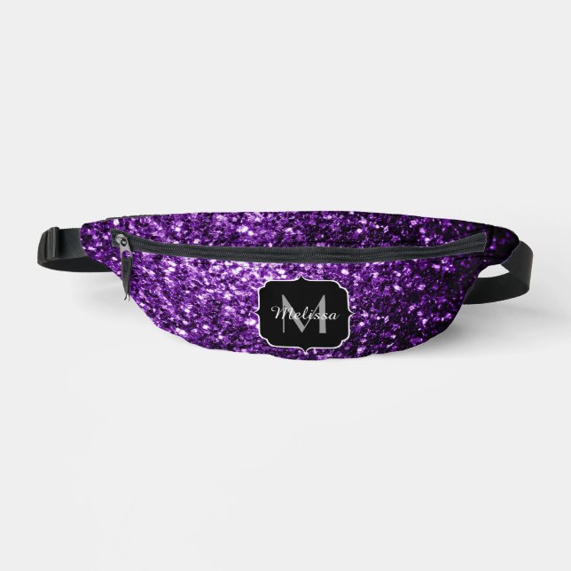 Purple faux glitter sparkles Monogram Fanny Pack (Front)