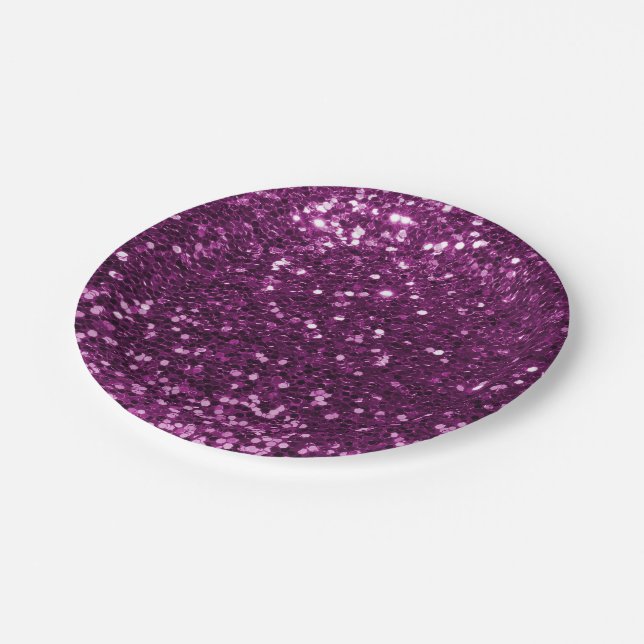 Purple Faux Glitter Sparkles Paper Plate (Angled)