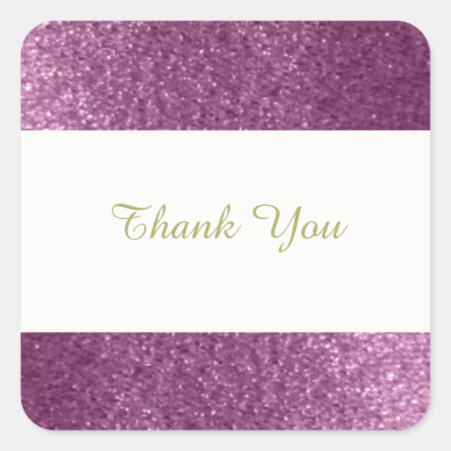 Purple Faux Glitter Thank You Square Sticker (Front)