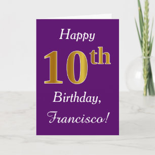 Purple, Faux Gold 10th Birthday + Custom Name Card