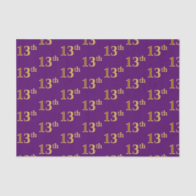 Purple, Faux Gold 13th (Thirteenth) Event Tissue Paper (Front)