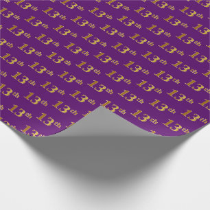 Purple, Faux Gold 13th (Thirteenth) Event Wrapping Paper
