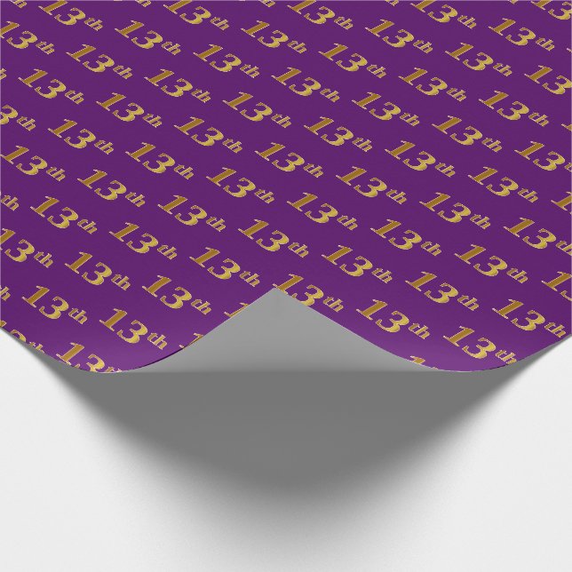 Purple, Faux Gold 13th (Thirteenth) Event Wrapping Paper (Corner)