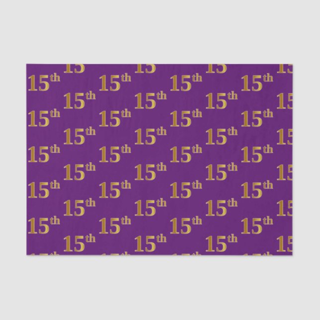 Purple, Faux Gold 15th (Fifteenth) Event Tissue Paper (Front)