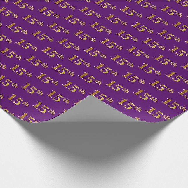 Purple, Faux Gold 15th (Fifteenth) Event Wrapping Paper (Corner)