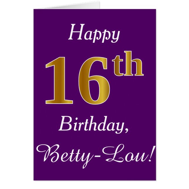 Purple, Faux Gold 16th Birthday + Custom Name (Front)