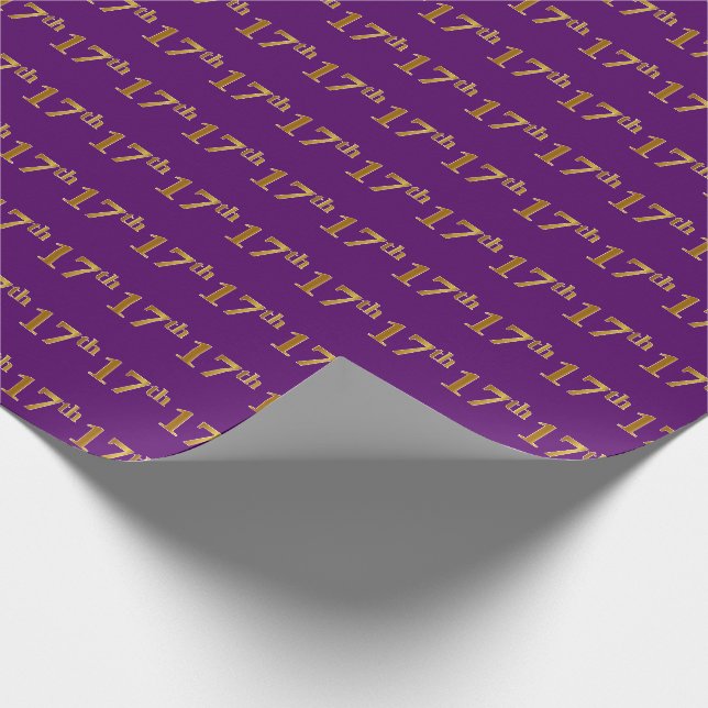 Purple, Faux Gold 17th (Seventeenth) Event Wrapping Paper (Corner)