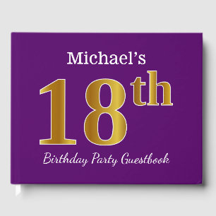 Purple, Faux Gold 18th Birthday Party; Custom Name Guest Book