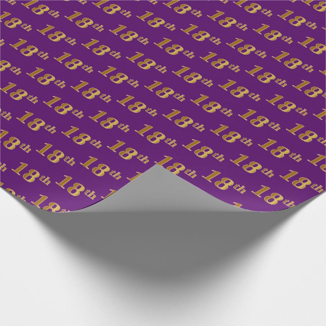 Purple, Faux Gold 18th (Eighteenth) Event Wrapping Paper (Corner)