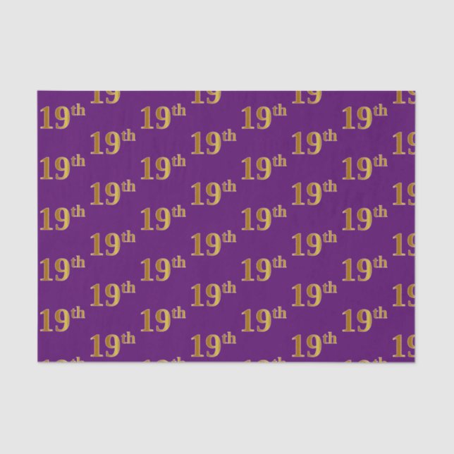Purple, Faux Gold 19th (Nineteenth) Event Tissue Paper (Front)