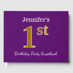 Purple, Faux Gold 1st Birthday Party + Custom Name Guest Book