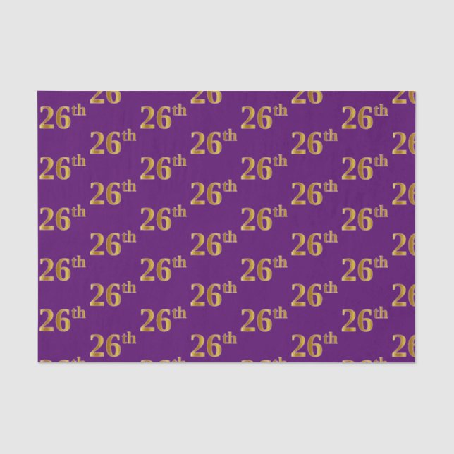 Purple, Faux Gold 26th (Twenty-Sixth) Event Tissue Paper (Front)