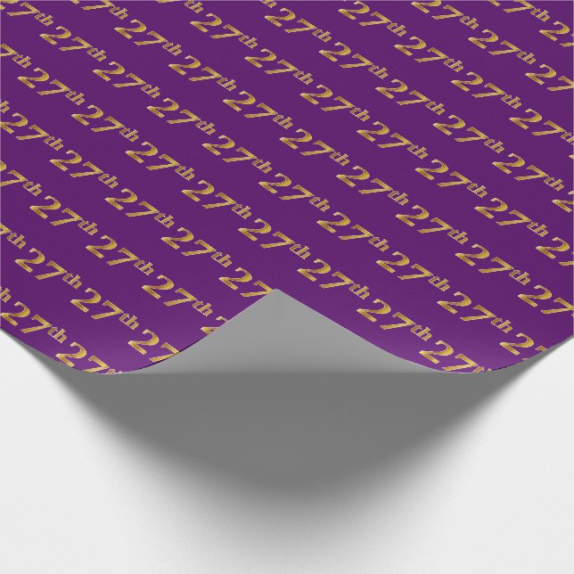 Purple, Faux Gold 27th (Twenty-Seventh) Event Wrapping Paper (Corner)