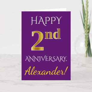 Purple, Faux Gold 2nd Wedding Anniversary + Name Card