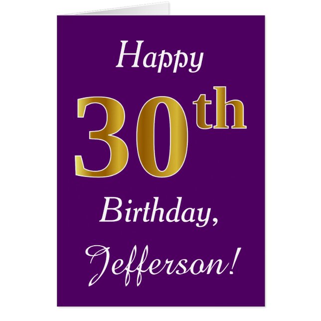 Purple, Faux Gold 30e anniversaire + Nom personnal (Devant)