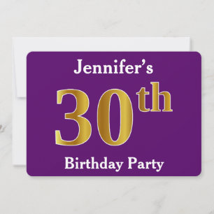 Purple, Faux Gold 30th Birthday Party; Custom Name Invitation