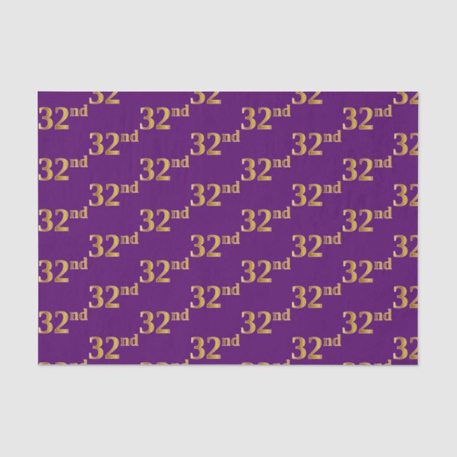 Purple, Faux Gold 32nd (Thirty-Second) Event Tissue Paper (Front)