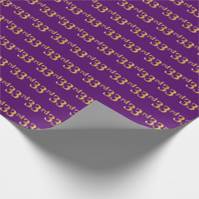 Purple, Faux Gold 33rd (Thirty-Third) Event Wrapping Paper (Corner)