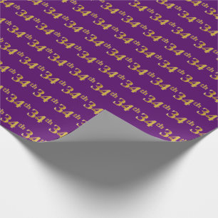 Purple, Faux Gold 34th (Thirty-Fourth) Event Wrapping Paper