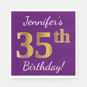 Purple, Faux Gold 35th Birthday + Custom Name Napkin