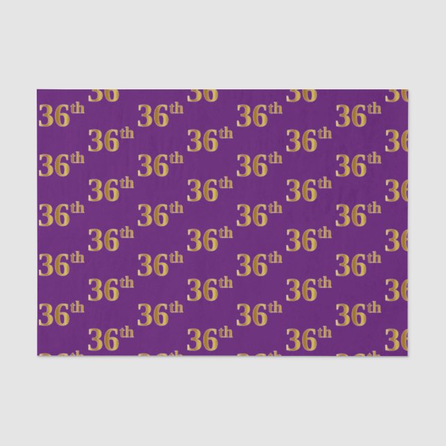 Purple, Faux Gold 36th (Thirty-Sixth) Event Tissue Paper (Front)