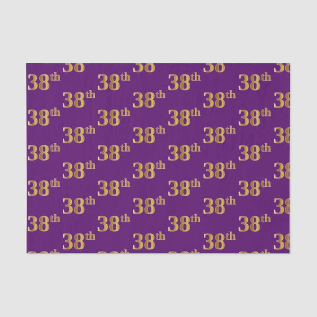 Purple, Faux Gold 38th (Thirty-Eighth) Event Tissue Paper (Front)