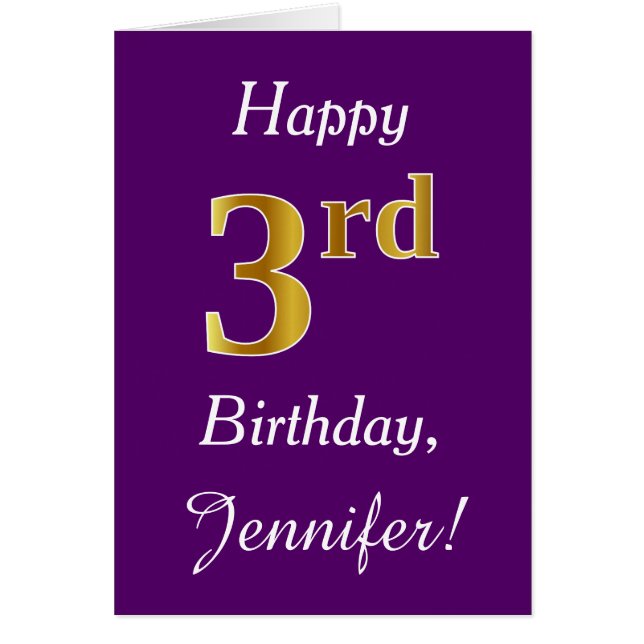 Purple, Faux Gold 3rd Birthday + Custom Name (Front)