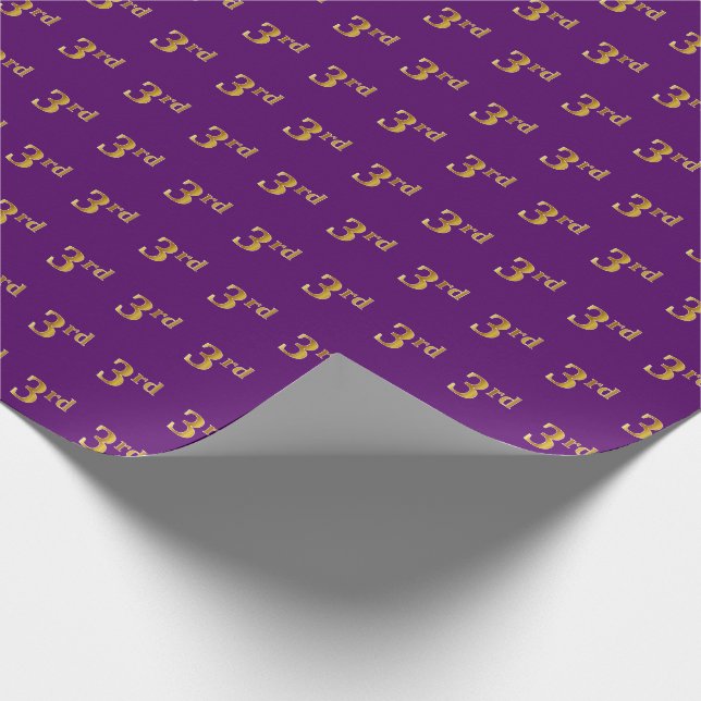 Purple, Faux Gold 3rd (Third) Event Wrapping Paper (Corner)
