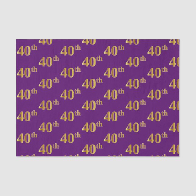 Purple, Faux Gold 40th (Fortieth) Event Tissue Paper (Front)