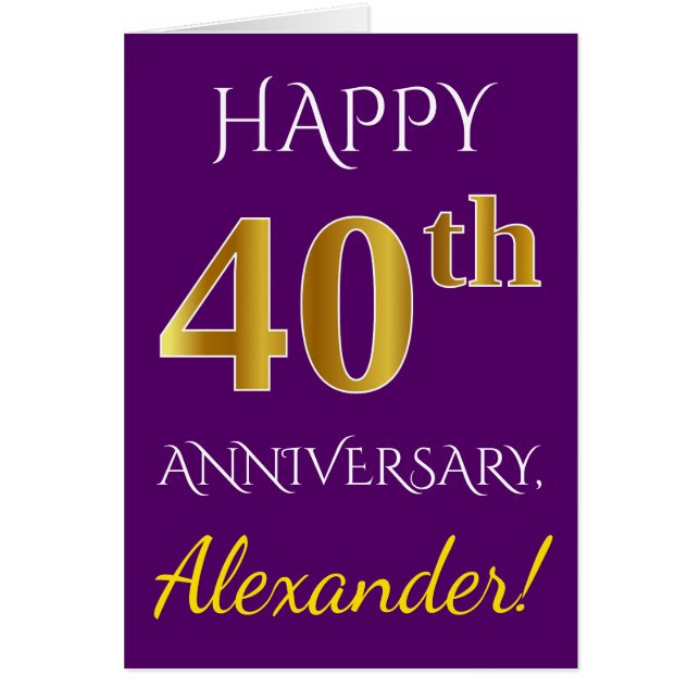 Purple, Faux Gold 40th Wedding Anniversary + Name (Front)