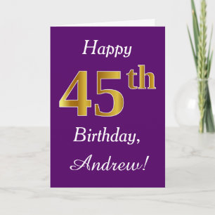 Purple, Faux Gold 45th Birthday + Custom Name Card