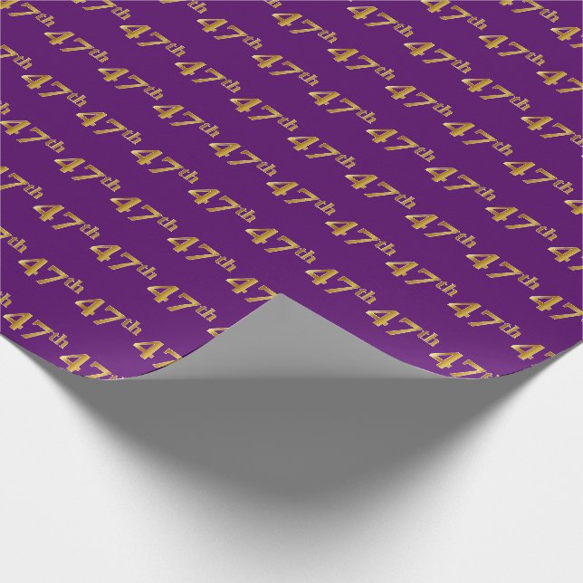 Purple, Faux Gold 47th (Forty-Seventh) Event Wrapping Paper (Corner)