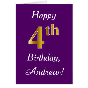 Purple, Faux Gold 4th Birthday + Custom Name