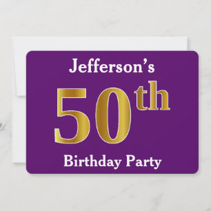 Purple, Faux Gold 50th Birthday Party; Custom Name Invitation