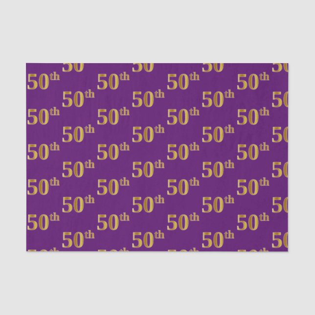 Purple, Faux Gold 50th (Fiftieth) Event Tissue Paper (Front)