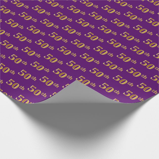 Purple, Faux Gold 50th (Fiftieth) Event Wrapping Paper (Corner)