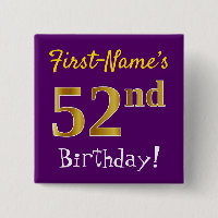 Purple, Faux Gold 52nd Birthday, With Custom Name