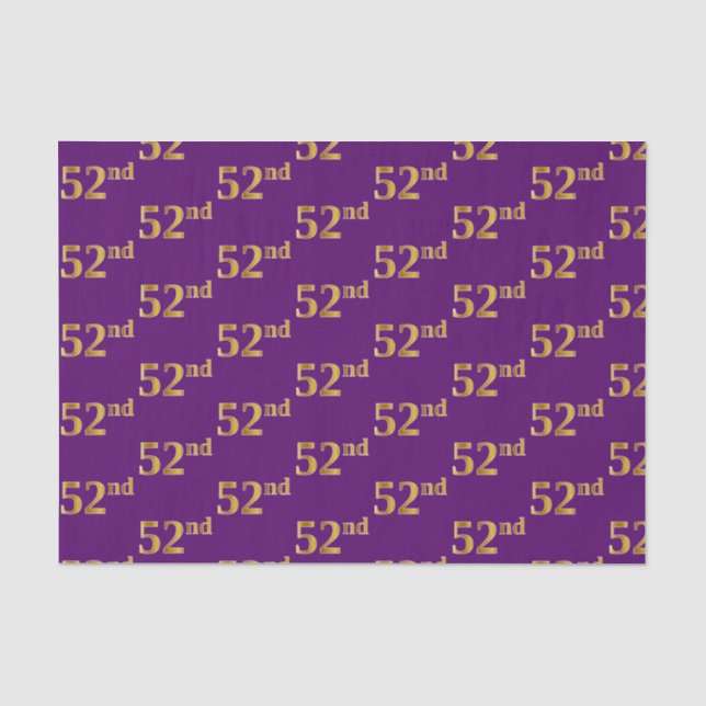 Purple, Faux Gold 52nd (Fifty-Second) Event Tissue Paper (Front)