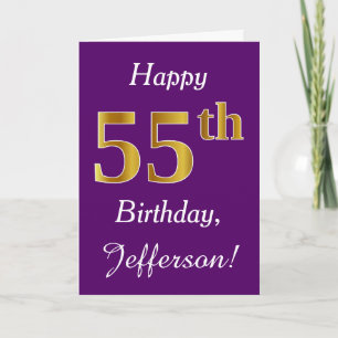 Purple, Faux Gold 55th Birthday + Custom Name Card