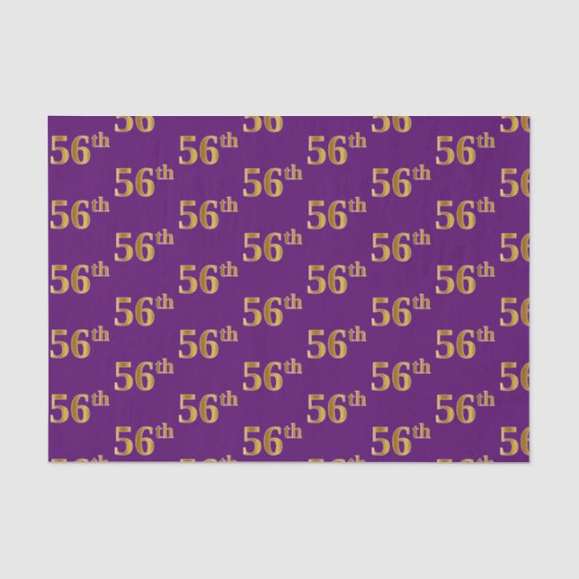 Purple, Faux Gold 56th (Fifty-Sixth) Event Tissue Paper (Front)