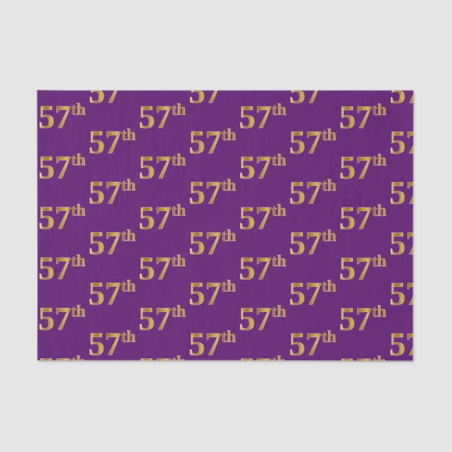 Purple, Faux Gold 57th (Fifty-Seventh) Event Tissue Paper (Front)