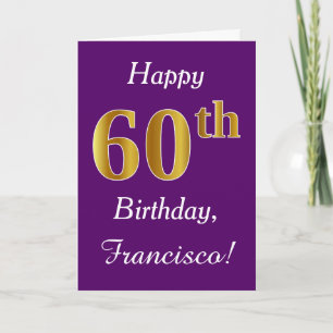 Purple, Faux Gold 60th Birthday + Custom Name Card